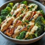 Grilled Chicken & Broccoli Bowls with Creamy Garlic Sauce