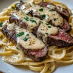 Savory Steak Gorgonzola Alfredo with Creamy Parmesan Sauce