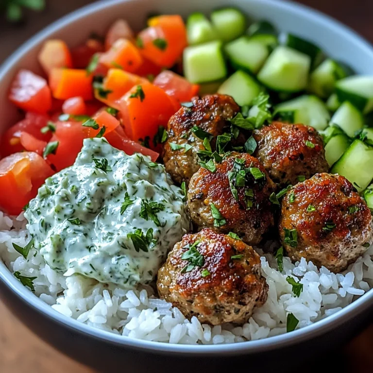 Greek Meatball Bowl with Tzatziki, Rice & Fresh Veggies