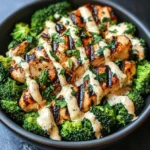 Grilled Chicken & Broccoli Bowls with Creamy Garlic Sauce