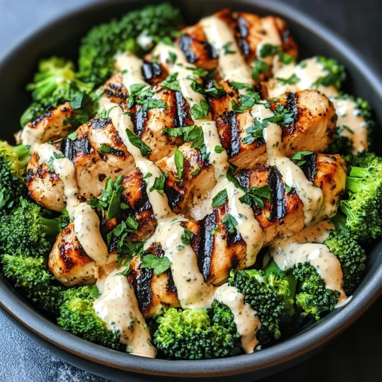 Grilled Chicken & Broccoli Bowls with Creamy Garlic Sauce