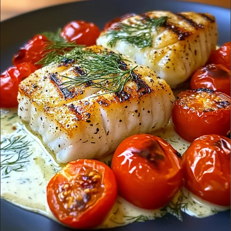 Grilled Cod with Roasted Tomatoes & Creamy Dill Sauce
