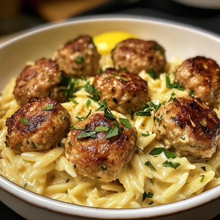 Lemon Garlic Chicken Meatballs with Creamy Orzo Recipe