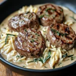 Creamy beef Tenderloin Medallions with Orzo