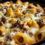 Crockpot Cheesy Ranch Beef Pasta Shells