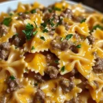 Garlic Butter Beef & Cheesy Bowtie Pasta