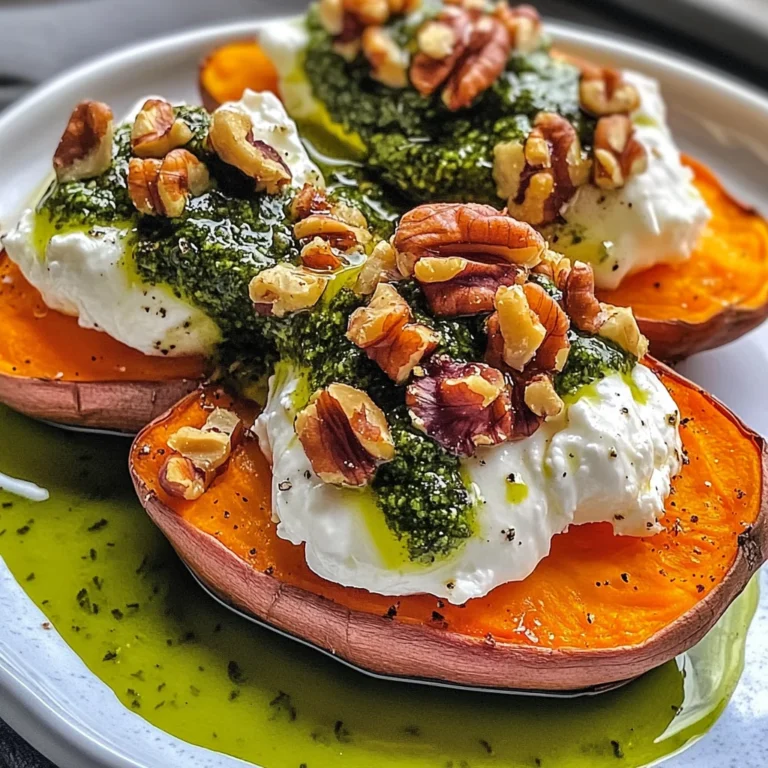 Stuffed Sweet Potatoes with Burrata, Toasted Walnuts & Sage Pesto